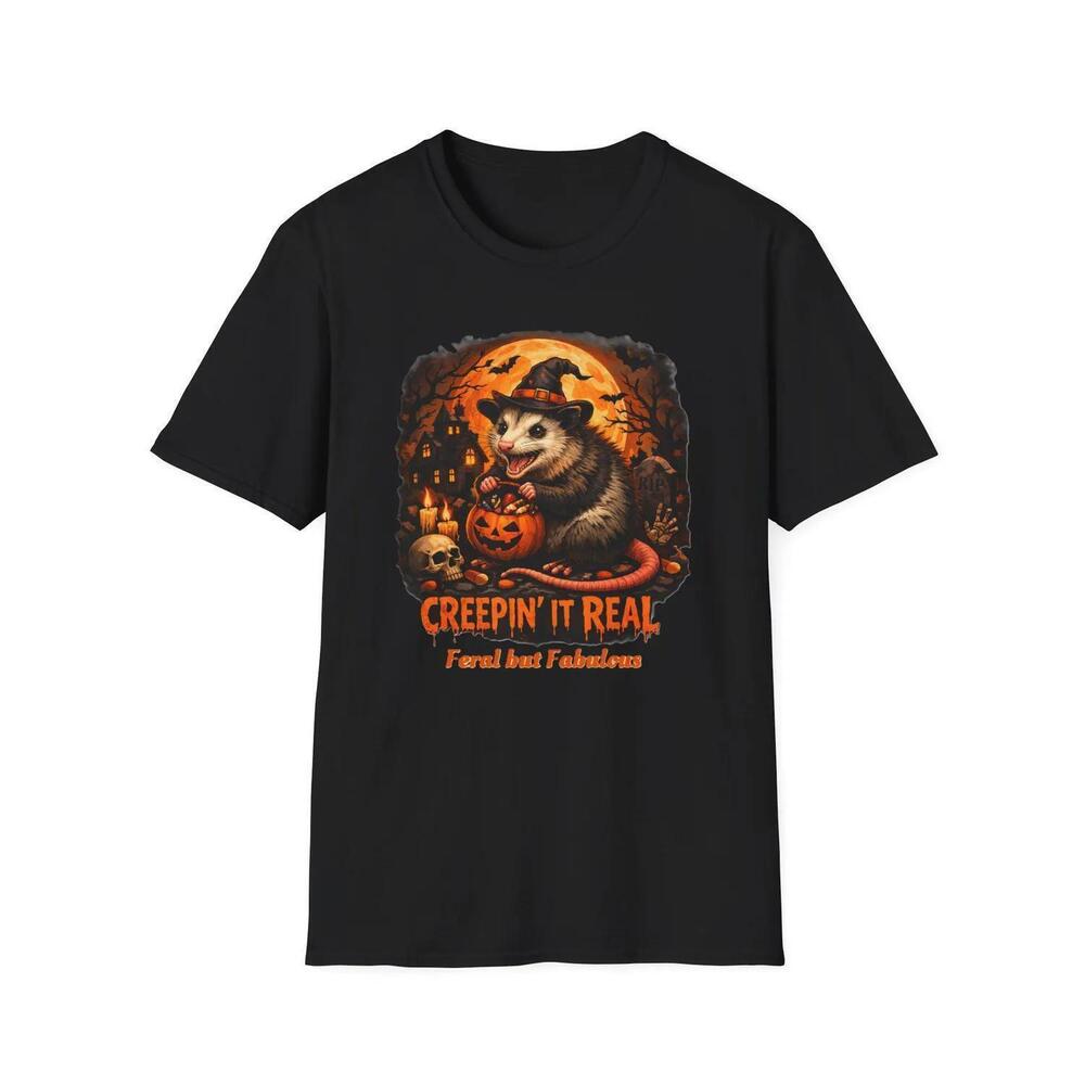 Spooky Halloween Tee Shirt, Creepin It Real Possum Witch T-Shirt